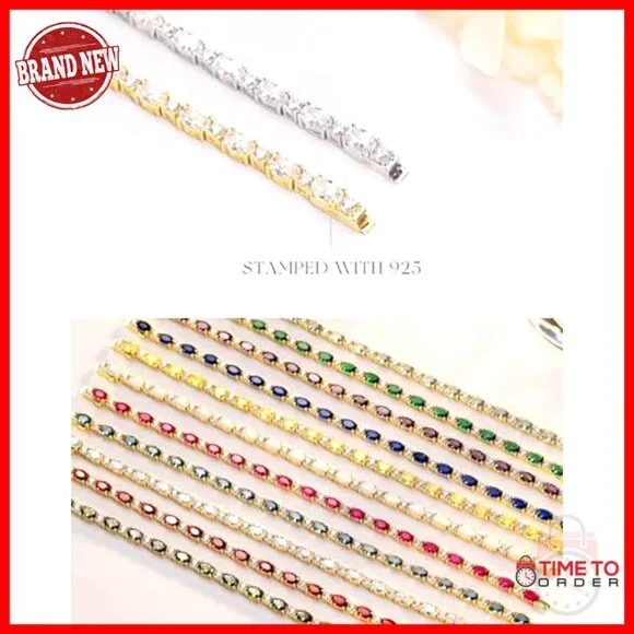 Sterling Silver Tennis Bracelet Birthstone Minimal Chic Jewelry Gift Women
